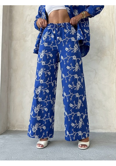 Verymoda Süzüne Nakışlı Pantolon F1927 Saks