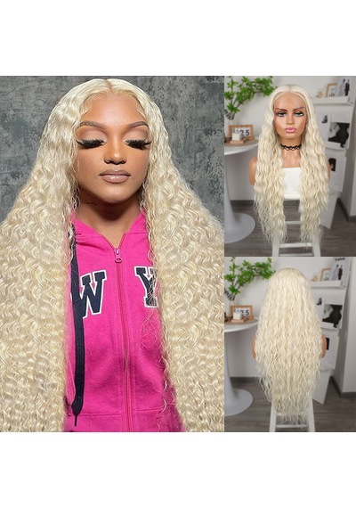 Platin Uzun Afro Dalga Fiber Sentetik Tül Peruk