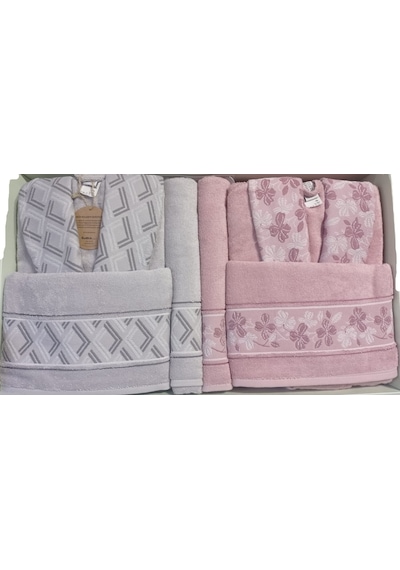 Özdilek Fiore Line Gri Pembe Bambu Aile Bornoz Seti Özdilek Borno