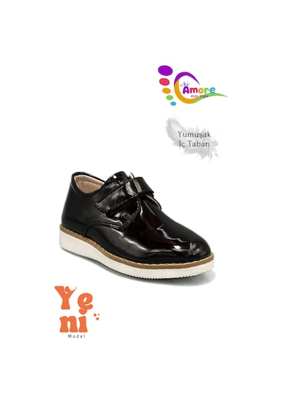 Sermoda Lil Amore Cırt Cırtlı Erkek Çocuk Ayakkabısı Okul & Sünnet Düğünü İçin Klasik Model Siyah Rugan Beyaz
