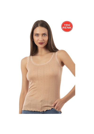 Özkan Underwear Özkan 23493 Kadın Transferli Ribana Esnek Yumuşak Kalın Askılı Atlet Kahve