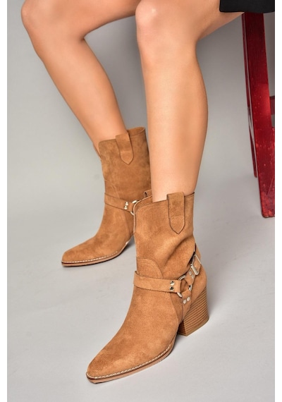 Fox Shoes T296094002 Taba Süet Kovboy Model Kalın Tabanlı Kadın Bot Taba-Süet Taba