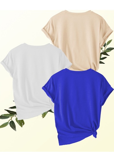 Uyguntarz Unisex Bej Beyaz Mavi 3'lü Tasarım Tshirt Seti Çok Renkli