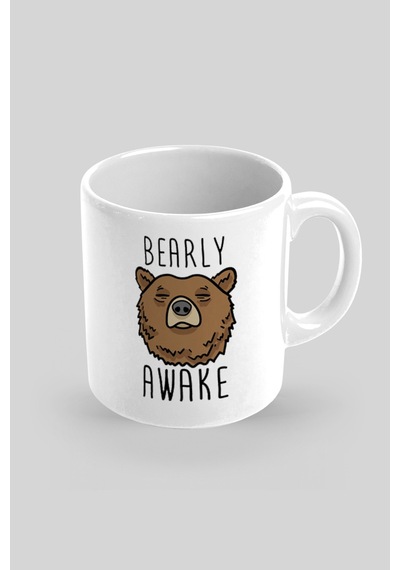 Bearly Awake Baskılı Kupa Bardak Beyaz