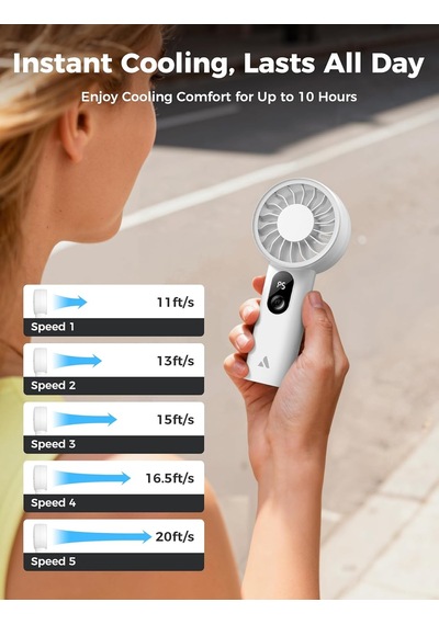 Güçlü Taşınabilir Fan, Güçlü El Fan, Usb Şarj Edilebilir 10h Maksimum Soğutma Süresi , Mini Ki