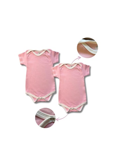 Betül Bebek Kısa Kollu 2'li Organik Pamuk Çıtçıtlı Bebek Body&zıbın 2adet Pembe