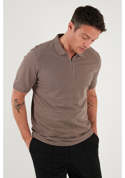 Buratti Pamuklu Regular Fit Yarım Fermuarlı Erkek Polo Yaka T Shirt 5903008 Toprak