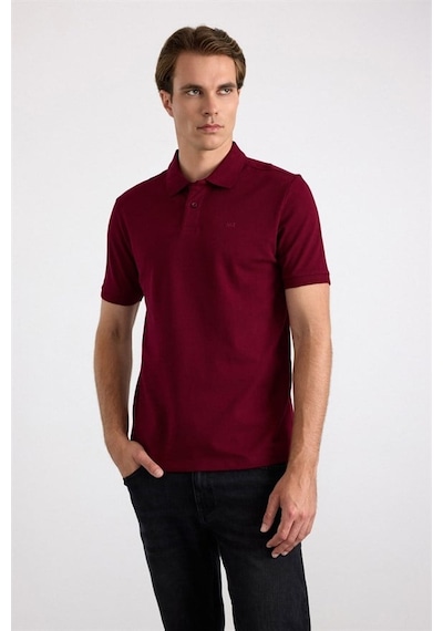 Süvari Koyu Bordo Regular Düz Nakışlı Pike Düğmeli Polo Yaka Tişört Sts1014000018-k09