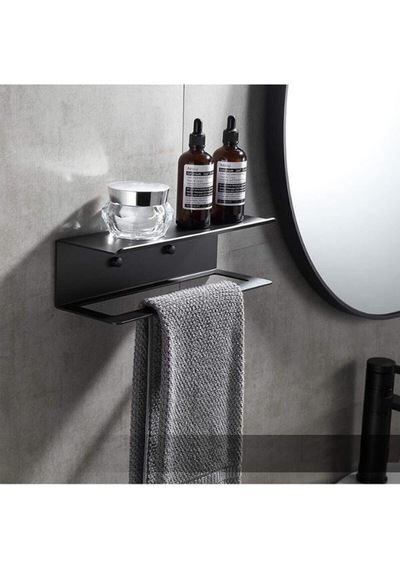 Dione Store Dekoratif Metal Siyah Mutfak Banyo Rafı Havlu Askılık Duvar rafı Ve Askılık Siyah