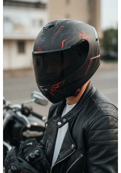 Gıvı 50.x Arachno Mat / 1 Renkli 1 Şeffaf Vizörlü Motosiklet Kask Siyah Vizör + Şeffaf