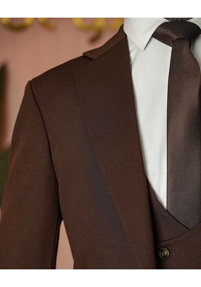 Bys Beystil Kahverengi Mono Yaka Takım Elbise Nikol - Slim Fit Kahve