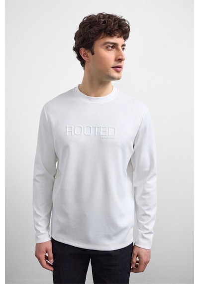 Backandbond Beyaz Bisiklet Yaka Regular Fit Sweatshirt