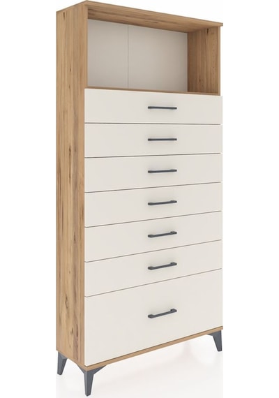 Arges Dolap Tek Raflı 7 Çekmeceli 88x30x182 Çam-aytaşı Atlas Çam