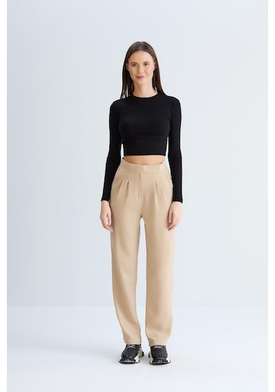 Sortie Collection Kemeri Cırtlı Keten Pantolon Vizon-vizon Vizon