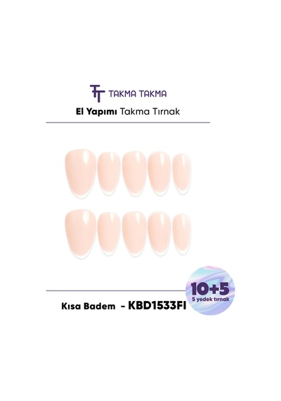 15'li Ten Rengi Kısa Badem Kbd1533fı Tekrar Kullanılabilir El Yapımı Protez Takma Tırnak L