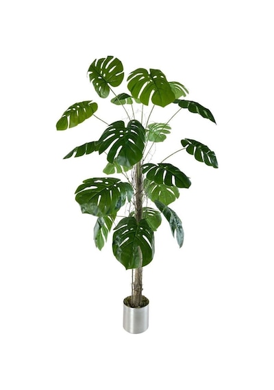 Gümüş Saksılı Yapay Monstera 18 Dallı Çalılı Gövde 120 x 60 CM