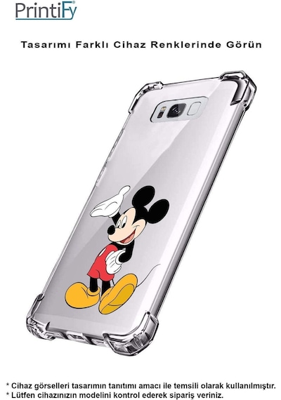 Samsung Galaxy M15 İle Uyumlu Mickey Mouse 3 Baskılı Şeffaf Köşe Korumalı Antişok Kılıf