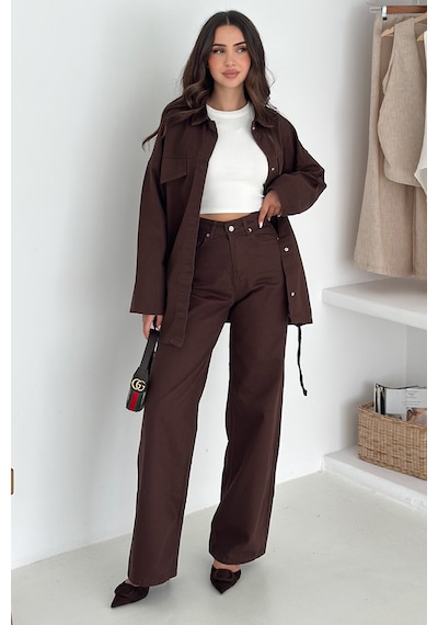Noa & Noa Kadın Ceket Pantolon Kuşak Detaylı Takım Şehirli & Sofistike Stil Kahverengi Noa & Noa Kadın Ceket Pantolon Kuşak Detaylı Takım Şehirli & Sofistike Stil Kahverengi