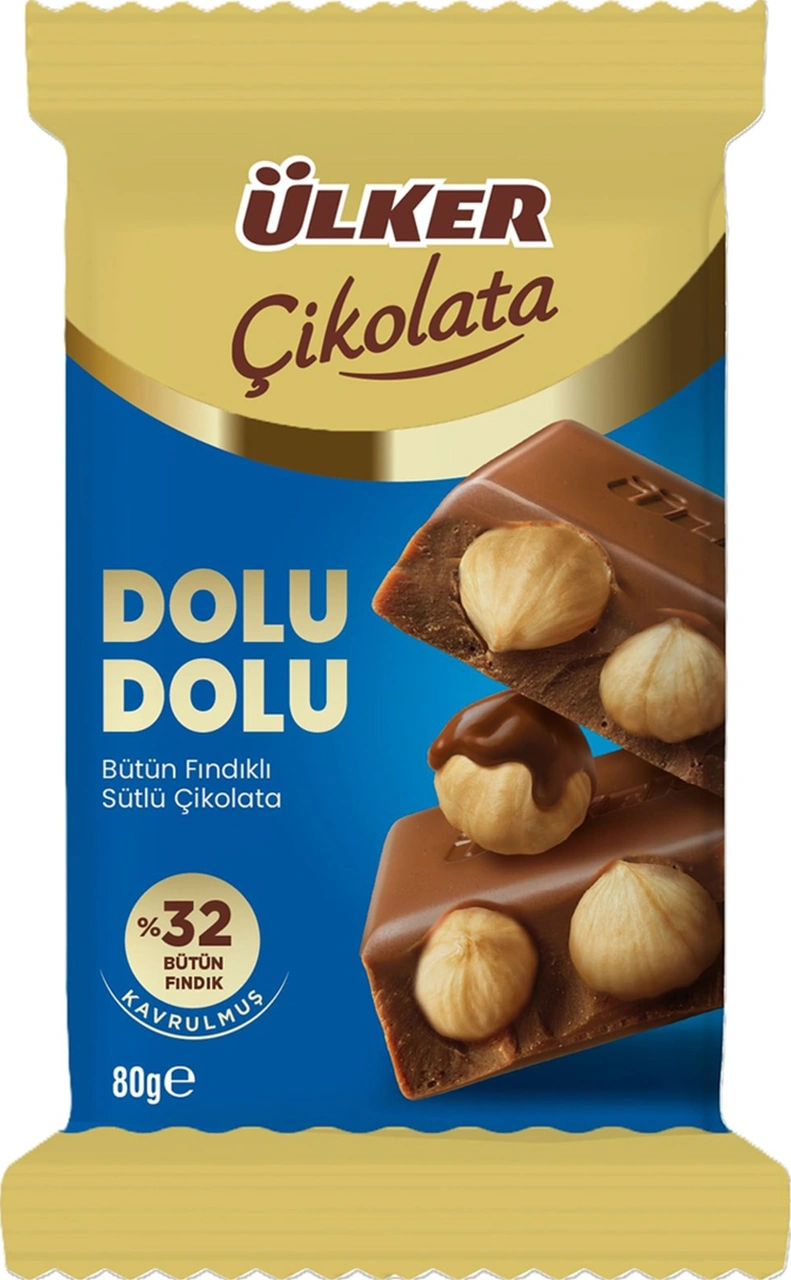 Ülker Dolu Dolu Sütlü Bütün Fındıklı Ve Bademli Çikolata 80 Gr 2 Li