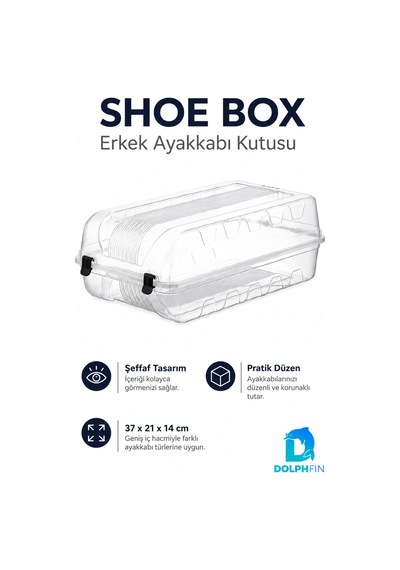 Erkek Ayakkabı Kutusu 37x21x14 Cm Plastik Dolap İçi Düzenleyici Şeffaf