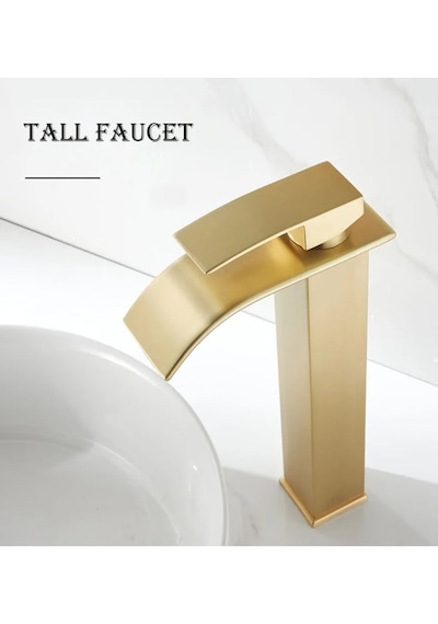 Banyo Çanak Lavabo Bataryası Mat Gold Renk Şelale Model