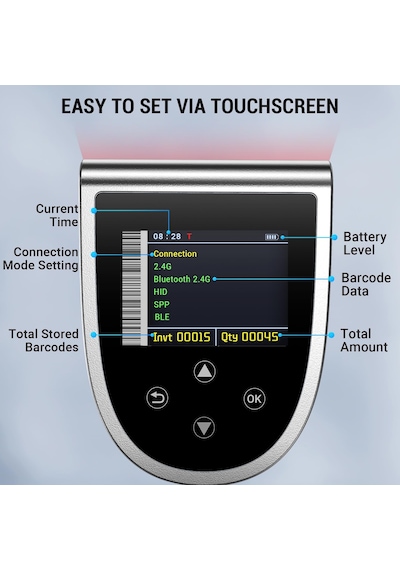 Tera Hw0015 Kablosuz 1d/2d/qr Barkod Okuyucu Dijital Ekran + Tuş Takımı Bluetooth 5.0 & 2.4g & Usb 2600mah Büyük Pil Hızlı Tarama Gümüş