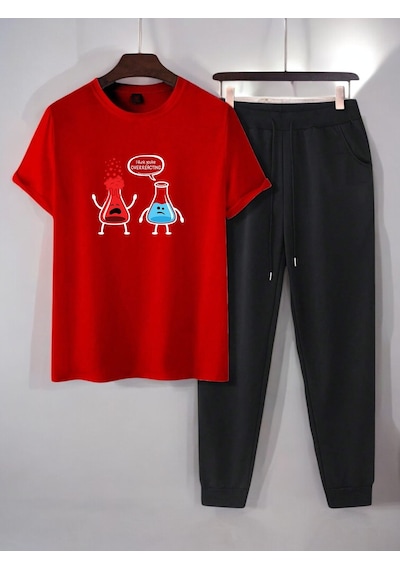 Uyguntarz Unisex Fazla Tepki Verdiğinizi Düşünüyorum Baskılı Eşofman Takımı Kırmızı