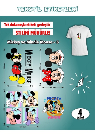 Ütü İle Yapışan Kıyafet Etiketi Mickey Ve Minnie Serisi -3 4lü Set Karışık