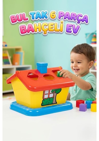 Eğitici Bahçeli Ev Tasarımlı Düşünme Geliştirici 6 Parça Şekil Eşleştirme Bul Tak Oyuncak Seti