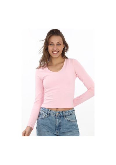 V Yaka Slim Fit Tişört-toz Pembe Toz Pembe