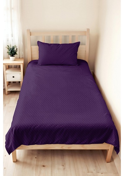 Mor Kapitone Tek Kişilik Pike Takımı - Düz Modern Mürdüm 160x220 Cm Mevsimlik Yatak Örtüsü Perde Tarlası Örtüsü