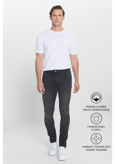 AC&Co / Altınyıldız Classics Ekstra Slim Fit Riss Pamuklu Esnek Denim Jean Erkek Kot Pantolon Antrasit