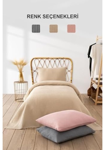 Waffle Tek Kişilik Pike Seti Pudra 160x220 Cm Genel