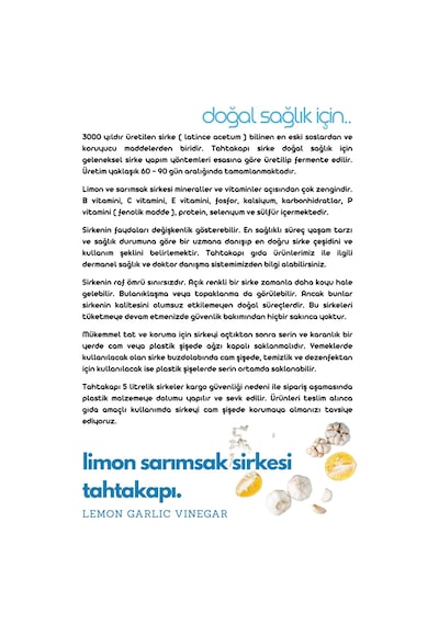 Tahtakapı Limon Sarımsak Sirkesi 5 L