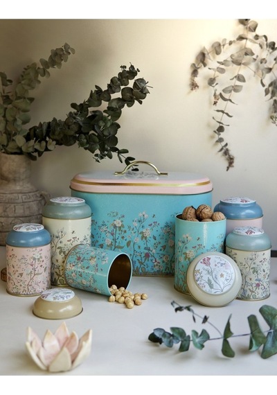 Erb01u2 Oval Ekmek Kutusu 7 Li Set, Botanica Desenli