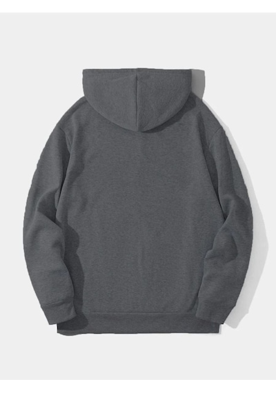 Mbb E-ticaret Erkek 3 İplik Pamuklu Kapüşonlu Kanguru Cepli Sweatshirt Hoodie - Füme