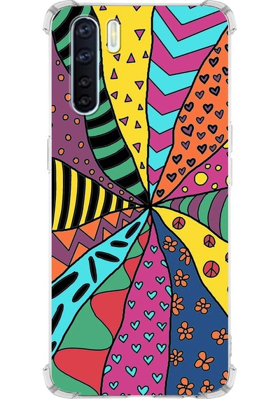 Oppo A91 Uyumlu Retro Color 4 Baskılı Şeffaf Köşe Korumalı Antişok Kılıf