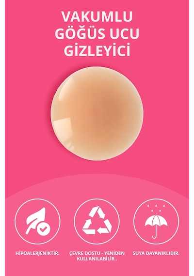 Cottonhill Ten Vakumlu Yapışkansız Göğüs Ucu Kapatıcı, Meme Ucu Kapatıcı Ten