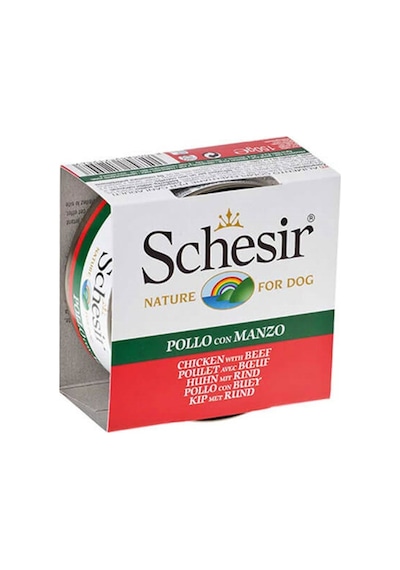 Schesir Tavuk Fileto ve Sığır Etli Konserve Yetişkin Köpek Maması 150 G