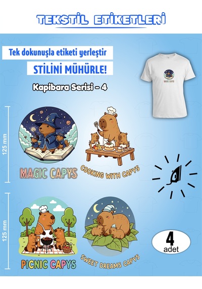 Ütü İle Yapışan Kıyafet Etiketi Kapibara Serisi -4 4lü Set Karışık