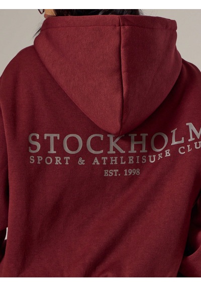 Macklin Unisex Kadın Erkek Stockholm Baskılı Oversize 3 Iplik Kapüşonlu Sweatshirt Ve Baggy Eşofman Altı Bordo