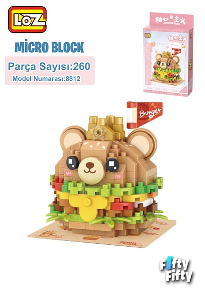 Loz Micro Block Serisi Sevimli Burger 260 Parça Oyuncak Yapım Set