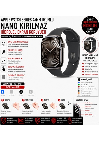 Apple Watch Series 10 46mm Uyumlu Nano Jel Ekran Koruyucu 2 Adet Darbe Emici Tpu Film