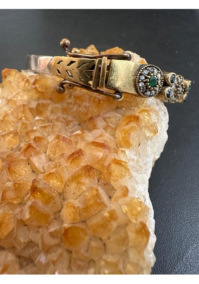 Otantik Oniks Zümrüt Ve Zirkon Taşlı Gümüş Bileklik 925 Ayar