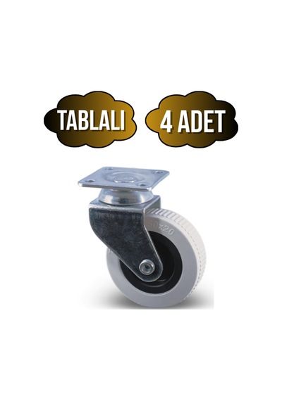 Düz Tabla Frensiz Lüks Masa Tekeri Sehpa Tekeri Frensiz Krom - Gri 7cm 4 Adet Teker:50x20mm Gri