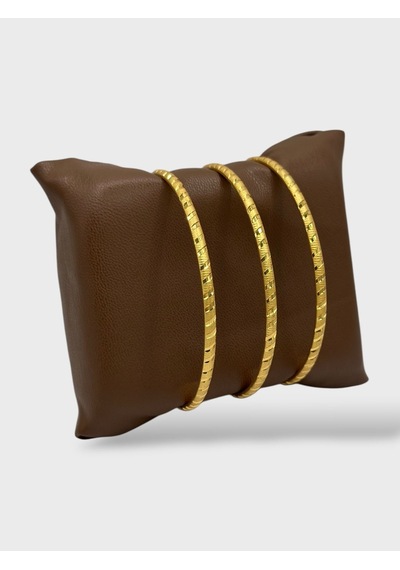 Arnes Jewelry Çelik 22 Ayar Altın Kaplama Çizgili Ajda Bilezik - 3 Adet 22 Cm Ar619nes Gold