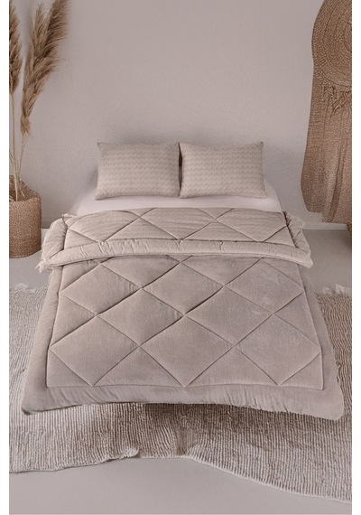 Lüks Wellsoft Çift Taraflı Yumuşak 4 Mevsim Yorgan Seti Yorgan Uyku Seti Çeyiz 195 X 215cm Bej