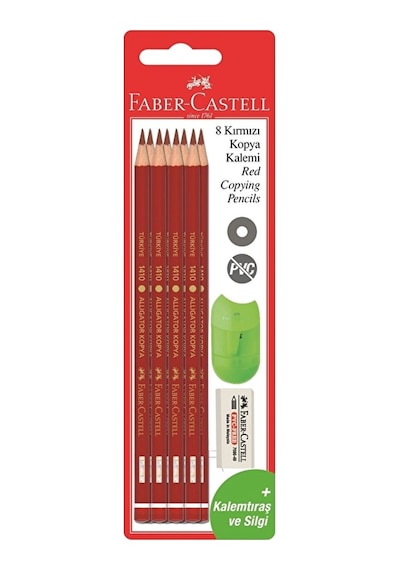 2 Adet Faber Castell 8'li Kırmızı Kopya Kalemi Silgi Ve Kalemtraş Hediyeli