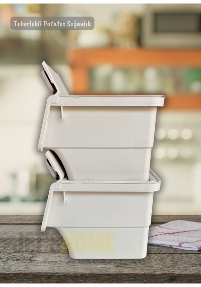 4 Lü Tekerlekli Patateslik Soğanlık Bpa Free Erzak Kutusu Oyuncaklık Sebzelik Krem 48 Litre Krem