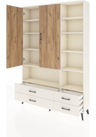 Arges Dolap 10 Raflı 4 Çekmeceli 2 Kapaklı 132x30x195 Aytaşı-... Aytaşı